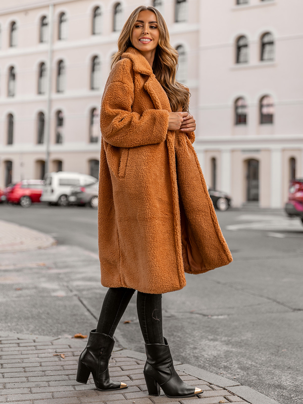 Abrigo forrado largo de invierno para mujer camel Bolf AN105