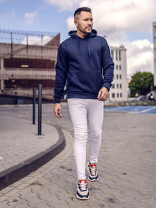 Sudadera tipo canguro con capucha para hombre azul oscuro Bolf 1004