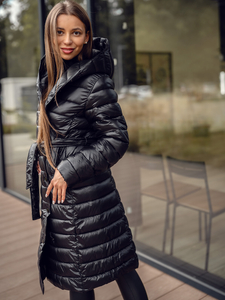 Chaqueta larga acolchada abrigo de invierno con capucha para mujer negro Bolf 5M3159
