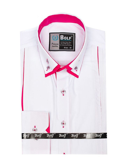 Camisa elegante de manga larga para hombre blanco y rosa Bolf 4744