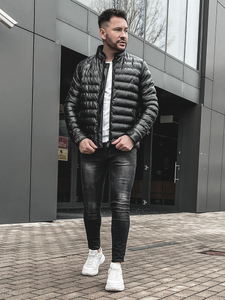 Chaqueta acolchada de cuero ecológico para hombre negro Bolf 0021
