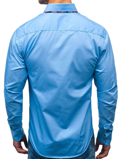Camisa de manga larga elegante para hombre azul celeste Bolf 2712