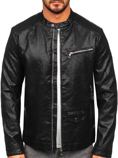 Chaqueta biker de cuero para hombre negro Bolf 11Z8021
