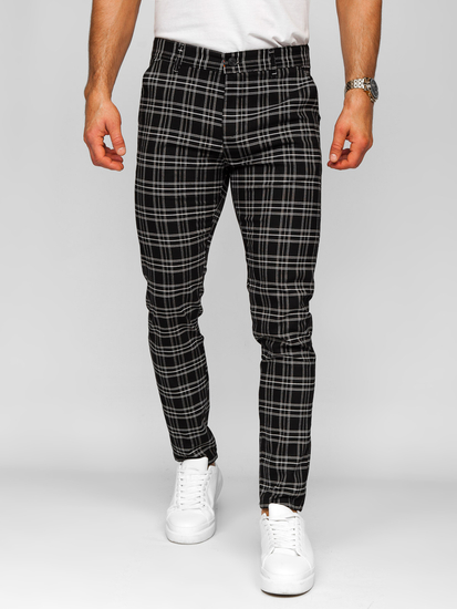 Pantalón chinos a cuadros de tela para hombre negro Bolf 184166