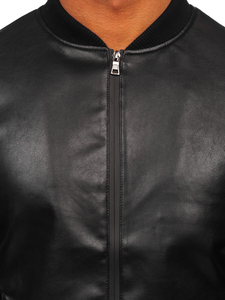 Chaqueta bomber de cuero para hombre negro Bolf 11Z8015