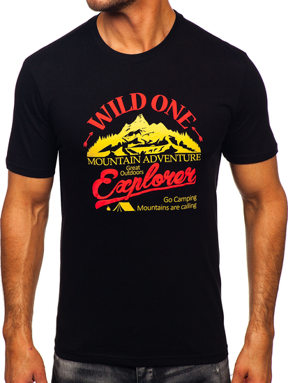 Camiseta estampada de algodón para hombre Negro Bolf MPO3484