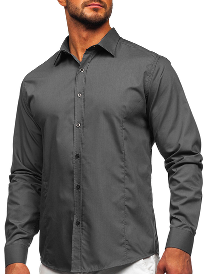 Camisa elegante de manga larga para hombre grafito claro Bolf 1703