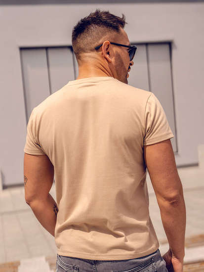 Camiseta para hombre sin estampado color beige Bolf 2005-91