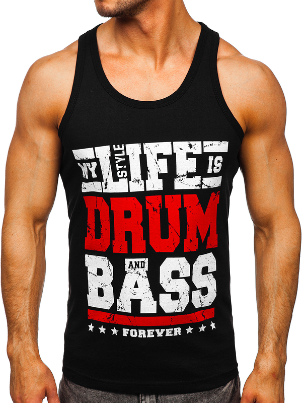 Camiseta estampada sin mangas tipo bóxer color negro Bolf 14832