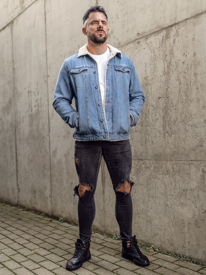 Chaqueta vaquera trucker aislante para hombre azul con cuello de borrego Bolf 1157