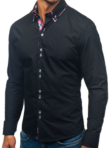 Camisa de manga larga elegante para hombre negra Bolf 2712
