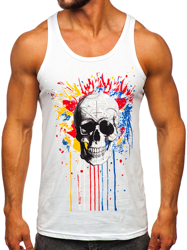 Camiseta estampada sin mangas tipo boxer color blanco Bolf 14839