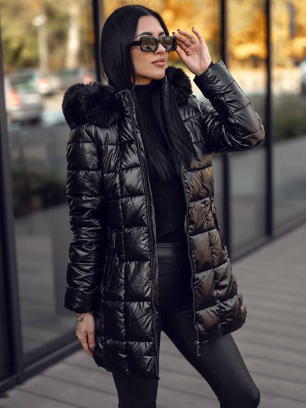 Chaqueta larga acolchada abrigo de invierno con capucha para mujer negro Bolf 16M9120A