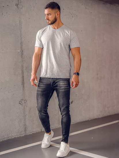 Camiseta gris lisa con cuello en V para hombre Bolf 192131A