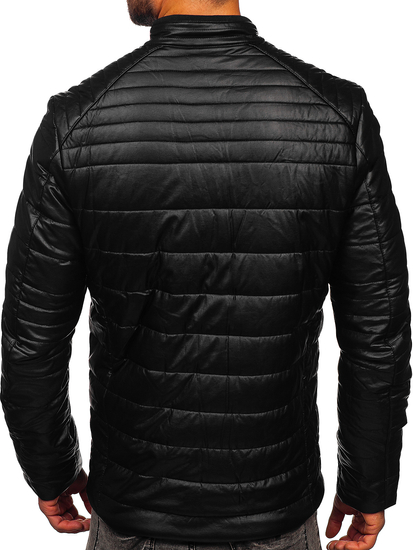Chaqueta biker de cuero para hombre negro Bolf EX940
