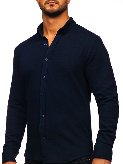Camisa muselina de manga larga para hombre azul oscuro Bolf 506