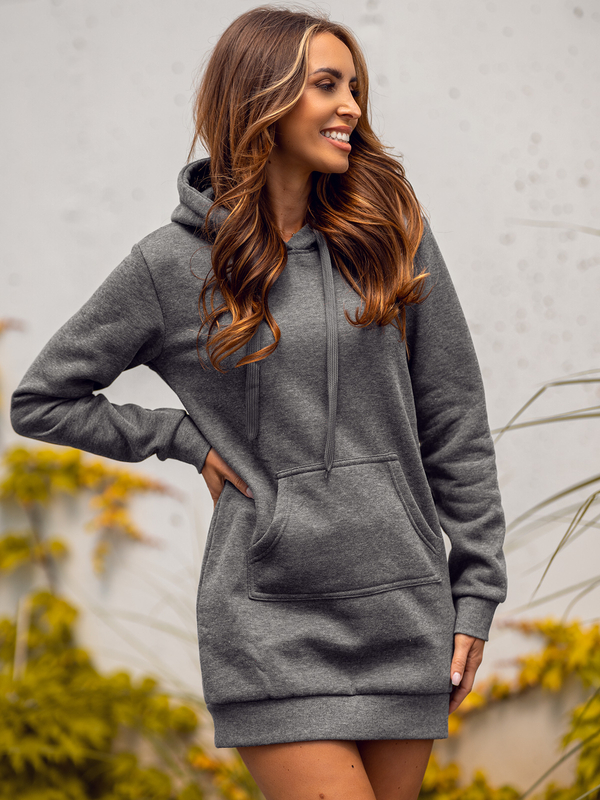 Sudadera larga con capucha grafito para mujer Bolf YS10003