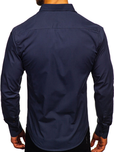 Camisa elegante azul marino de manga larga para hombre Bolf 1703