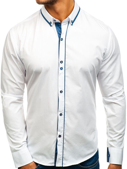 Camisa de manga larga elegante para hombre blanca Bolf 8823