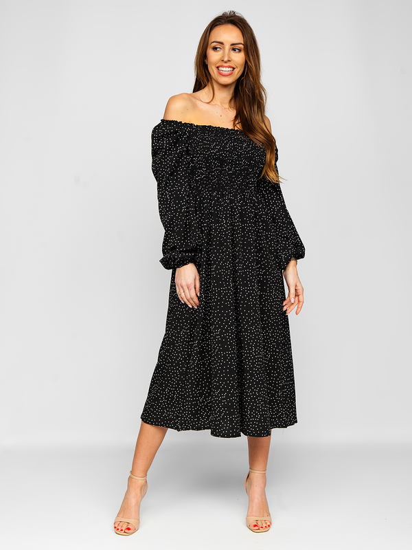 Vestido de lunares para mujer negro Bolf DLY016