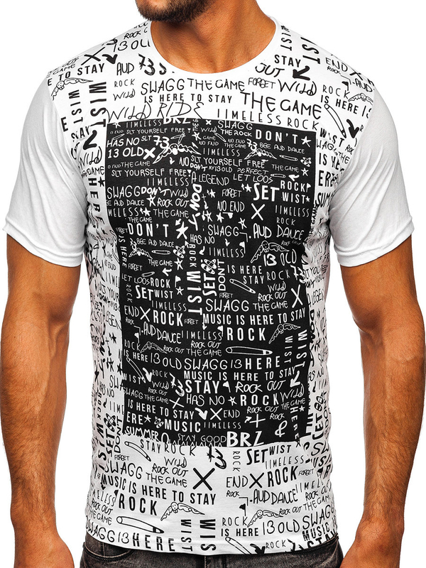 Camiseta de hombre de algodón blanca con estampado Bolf 1173