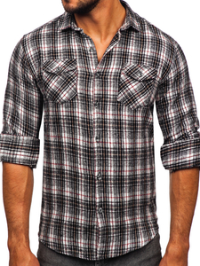 Camisa de franela a manga larga para hombre color negro y blanco Bolf 20731-2
