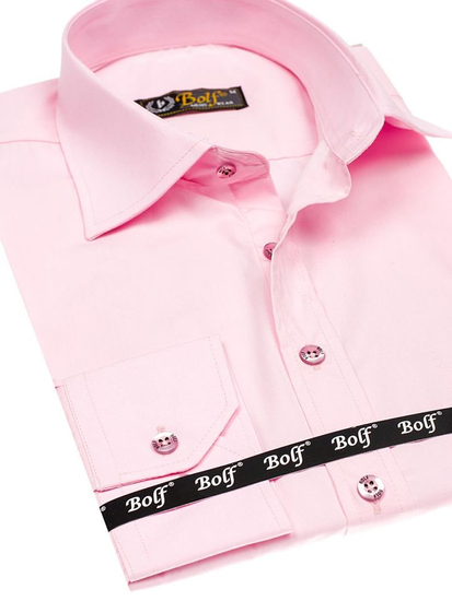 Camisa elegante rosa de manga larga para hombre Bolf 1703