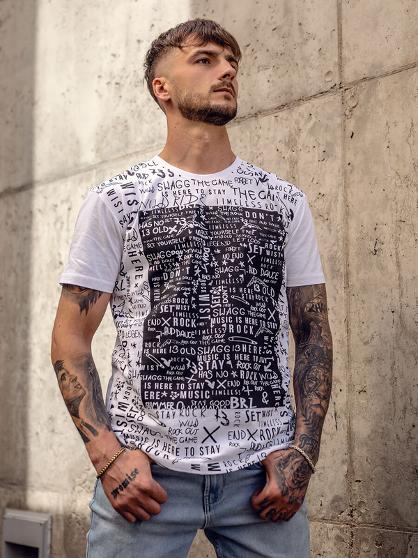 Camiseta de hombre de algodón blanca con estampado Bolf 1173A