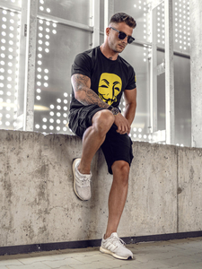 Camiseta de manga corta con impresión para hombre negro Bolf 14400A