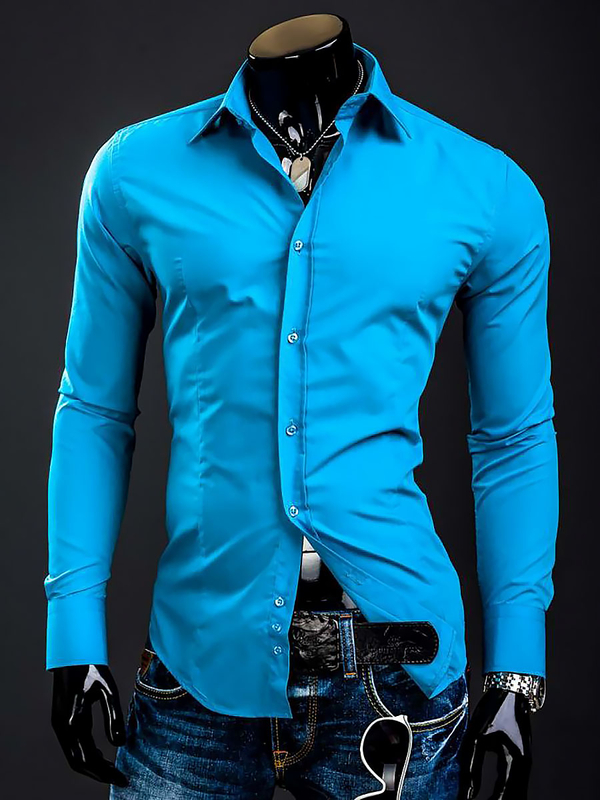 Camisa elegante turquesa de manga larga para hombre Bolf 1703A
