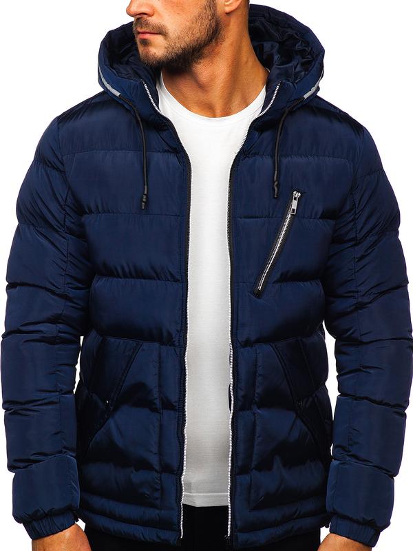Chaqueta acolchada de invierno con capucha para hombre color azul oscuro Bolf 1181