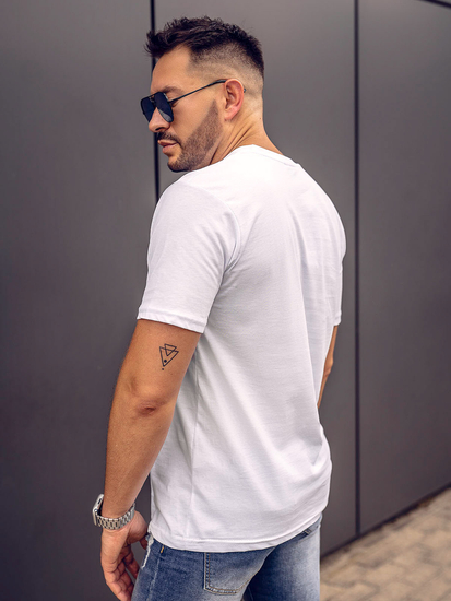 Camiseta algodón de manga corta con impresión para hombre blanco Bolf 143024A