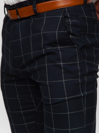 Pantalón chino de cuadros para hombre azul oscuro Bolf 0050