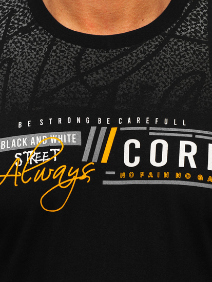 Camiseta algodón de manga corta con impresión para hombre negro Bolf 14710