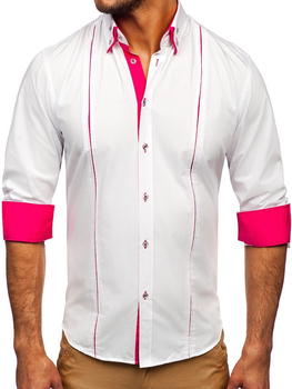 Camisa elegante de manga larga para hombre blanco y rosa Bolf 4744
