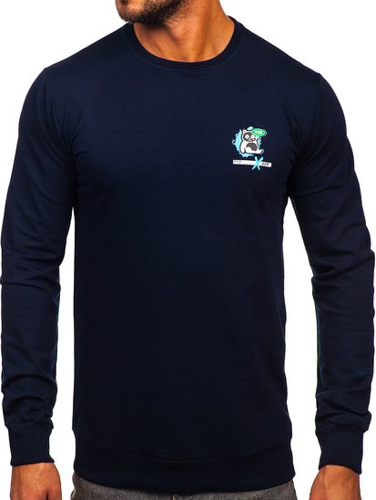 Sudadera sin capucha con impresión para hombre azul oscuro Bolf 8744