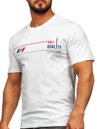 Camiseta algodón de manga corta con impresión para hombre blanco Bolf 14772
