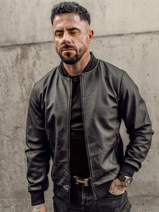 Chaqueta bomber de cuero para hombre negro Bolf 3A65A