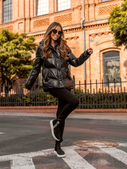 Chaqueta acolchada de invierno con capucha para mujer negro Bolf 23065A