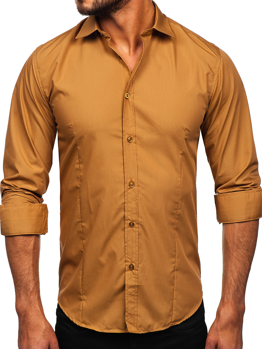 Combinar Camisa Color Cafe Hombre Camisa Elegante De Manga Larga
