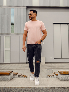 Camiseta lisa de algodón rosa claro para hombre Bolf 192397A