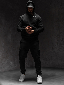 Sudadera gruesa con capucha para hombre negro Bolf 06