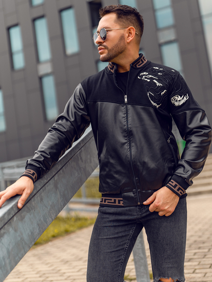 Chaqueta bomber de cuero para hombre negro Bolf 6671