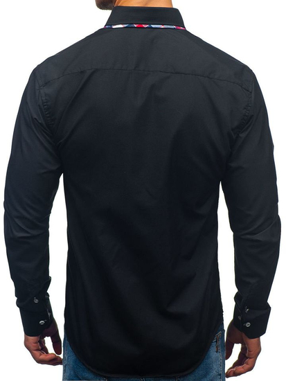 Camisa de manga larga elegante para hombre negra Bolf 2712