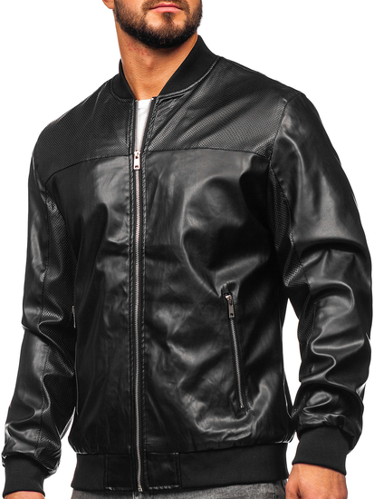 Chaqueta bomber de cuero para hombre negro Bolf 6705