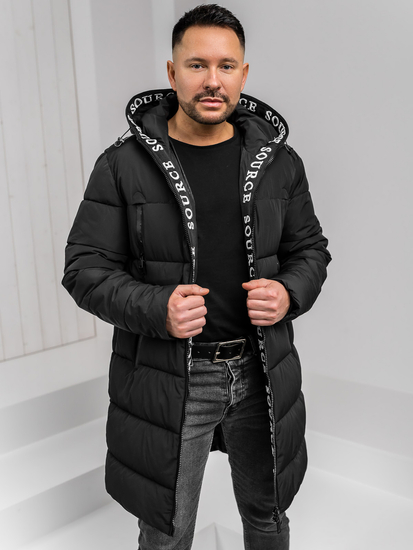 Chaqueta de invierno acolchada larga para hombre con capucha Negro Bolf 22M329A1