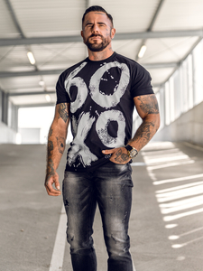 Camiseta negra de hombre con estampado Bolf 0303A