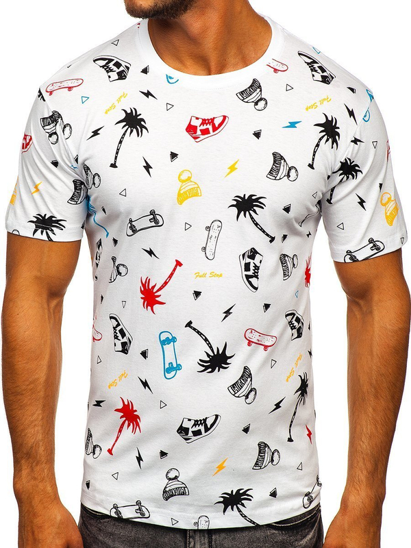 Camiseta de hombre de algodón blanca con estampado Bolf 1150