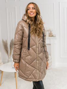 Abrigo largo de invierno acolchado con capucha para mujer color camel Bolf 5M3189A