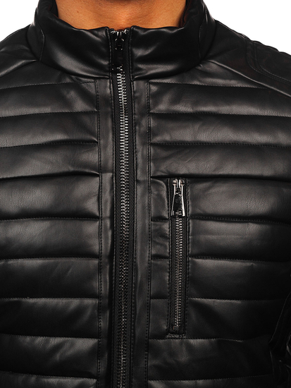 Chaqueta acolchada de invierno en cuero biker para hombre negro Bolf 11Z8186